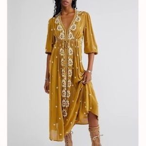 NWT Free People Embroidered Fable Midi Dress